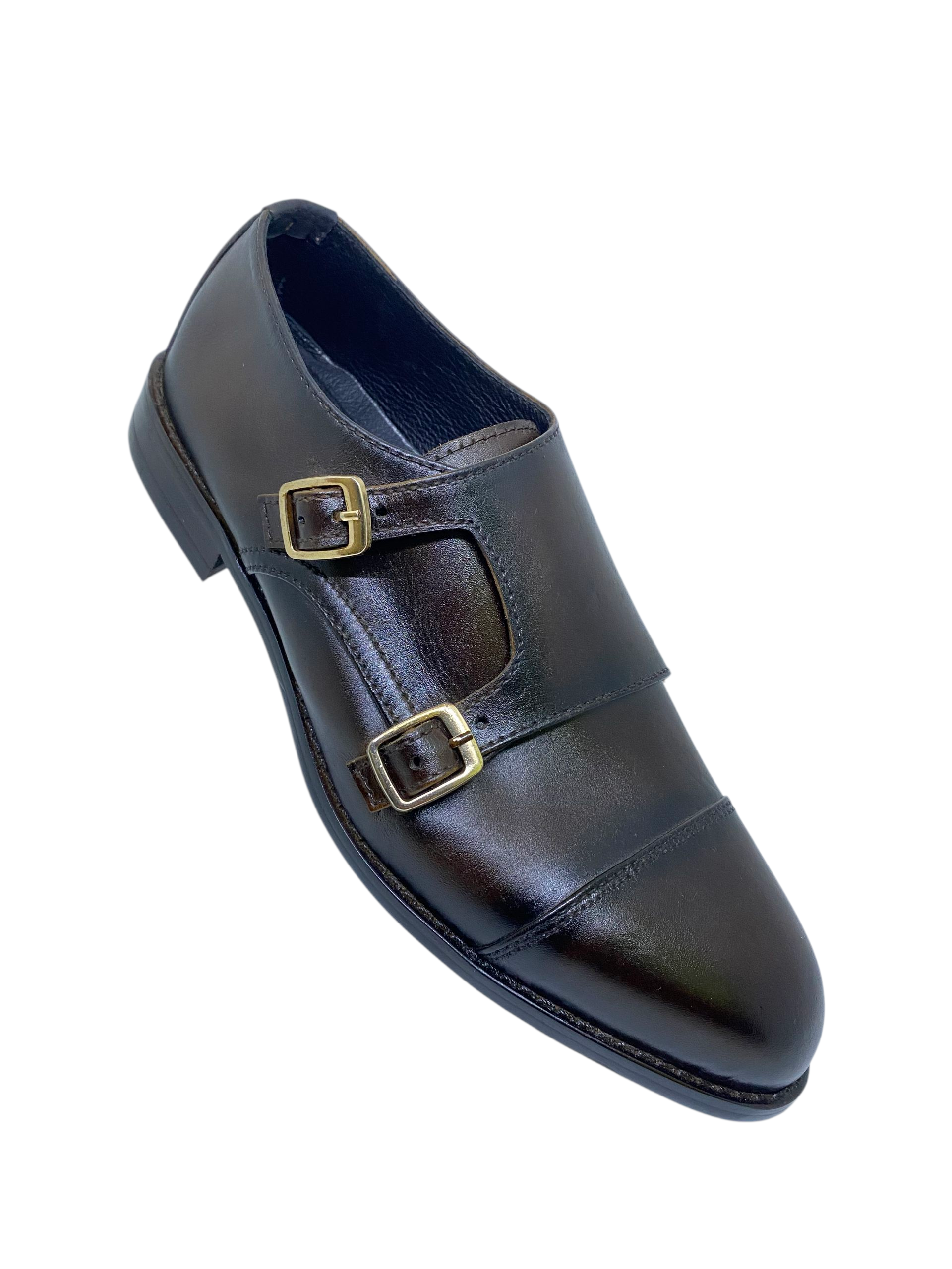 Dark Brown Leather Double Monk Strap Shoe