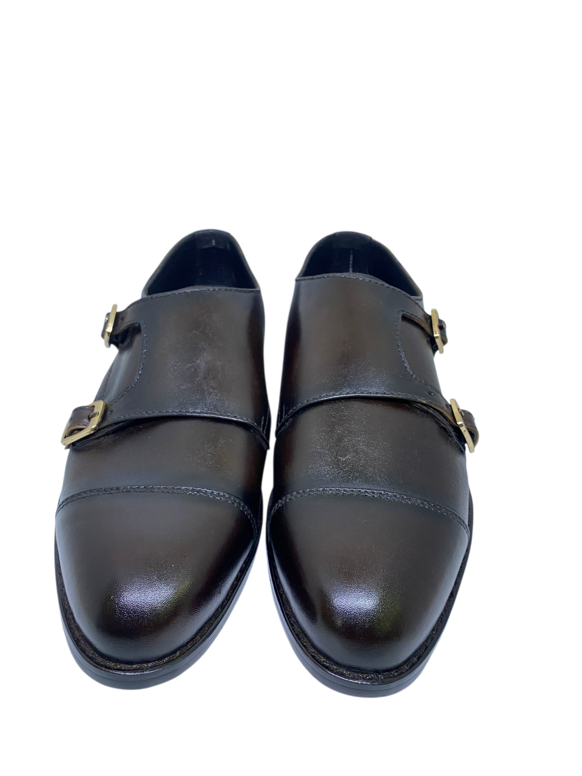 Dark Brown Leather Double Monk Strap Shoe