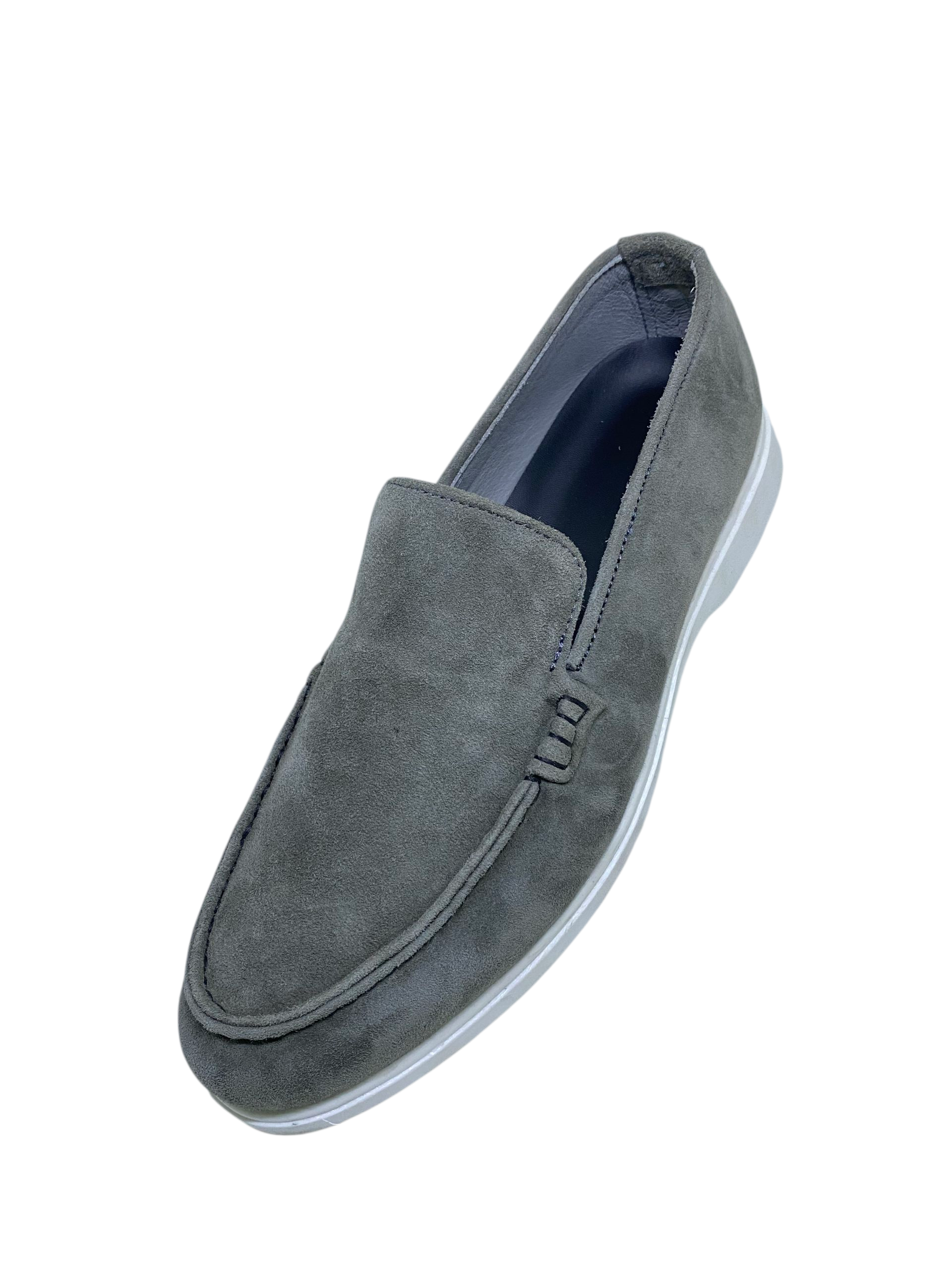 Muted Grey Calf Leather Suede Loafers