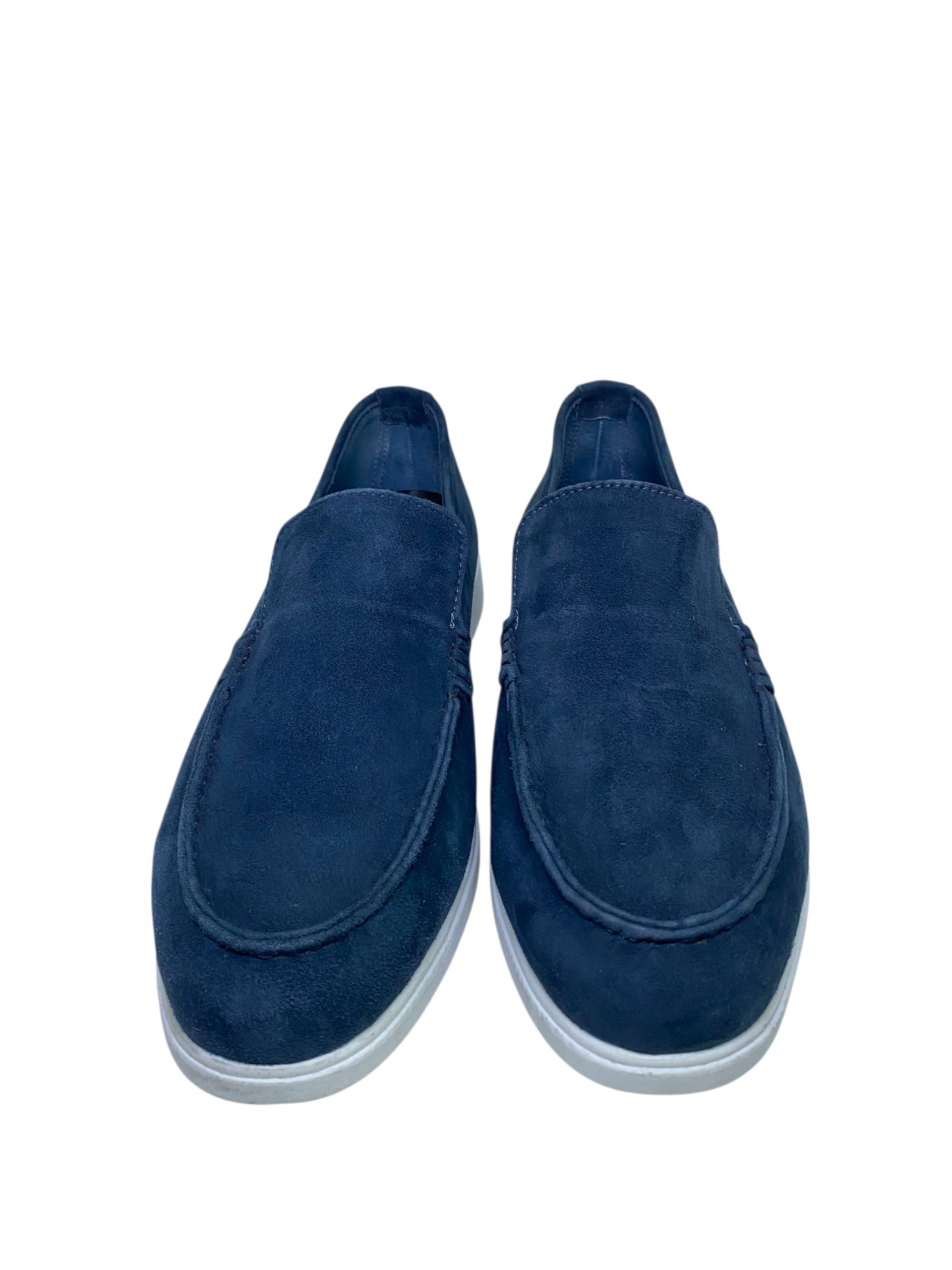 Deep Navy Blue Calf Leather Suede Loafers