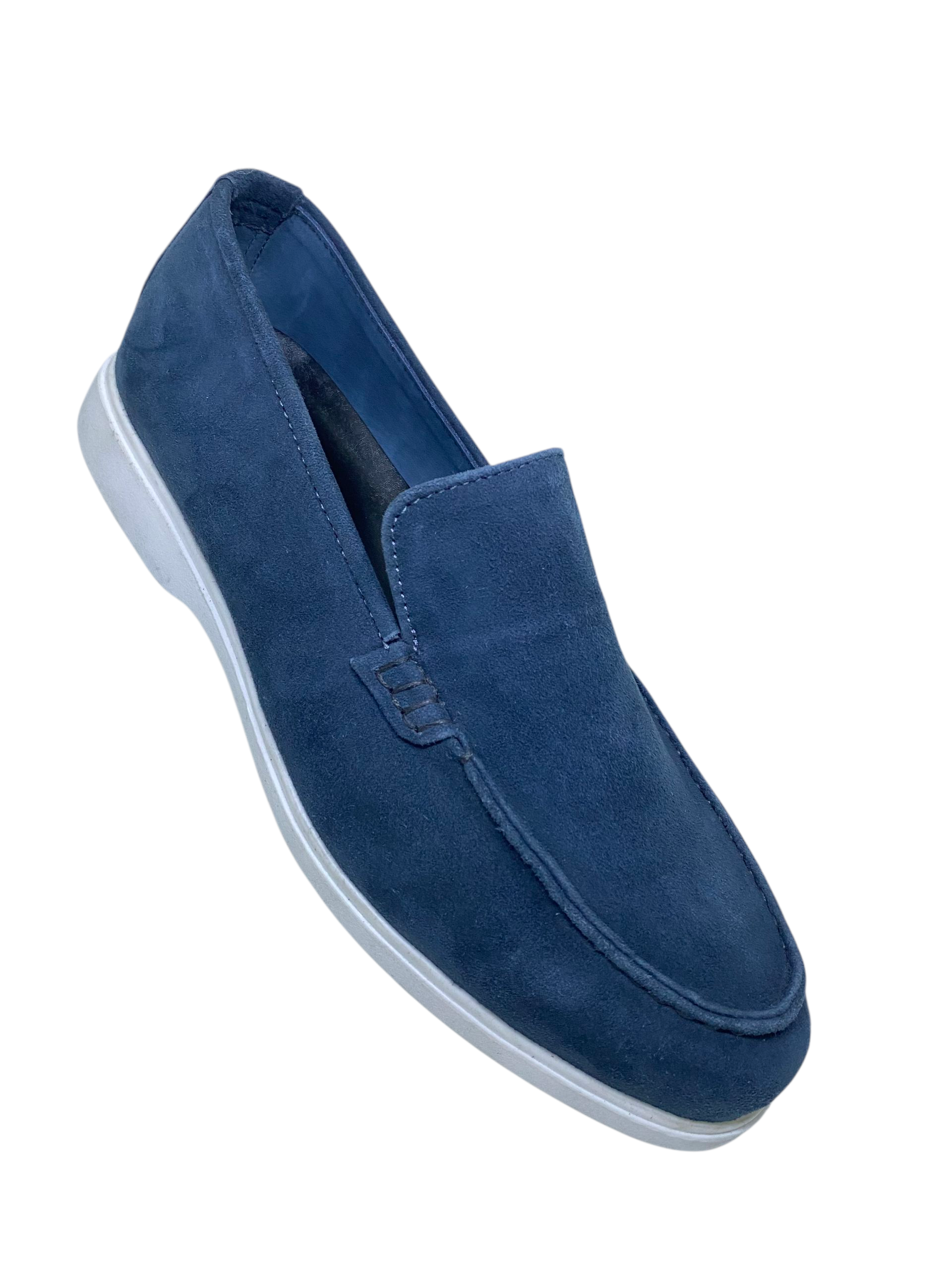 Deep Navy Blue Calf Leather Suede Loafers