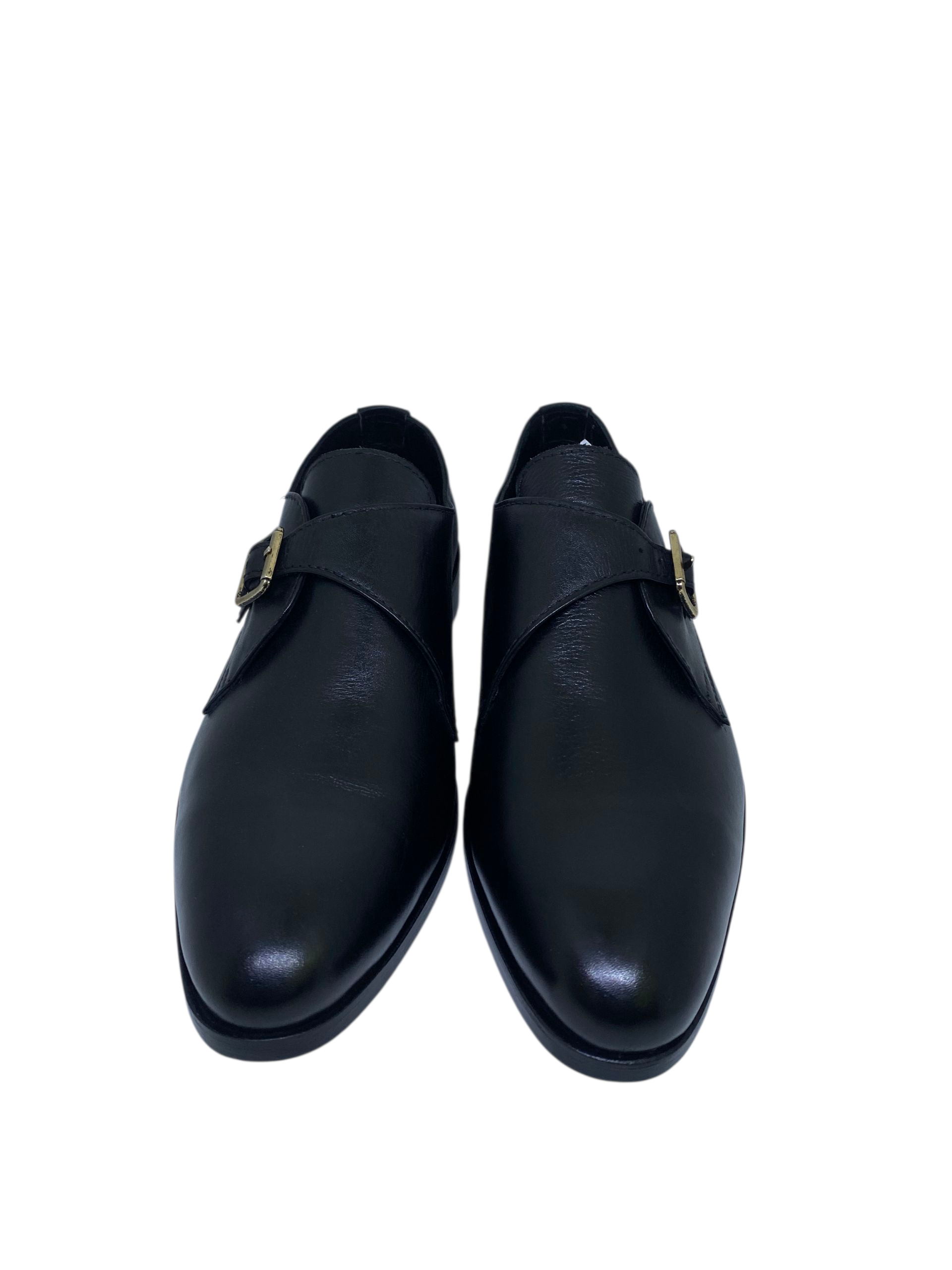 Classic Black Leather Single Monk Shoes