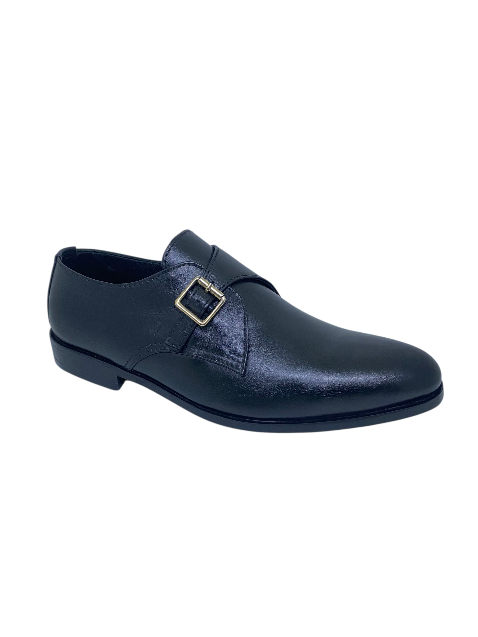 Classic Black Leather Single Monk Shoes