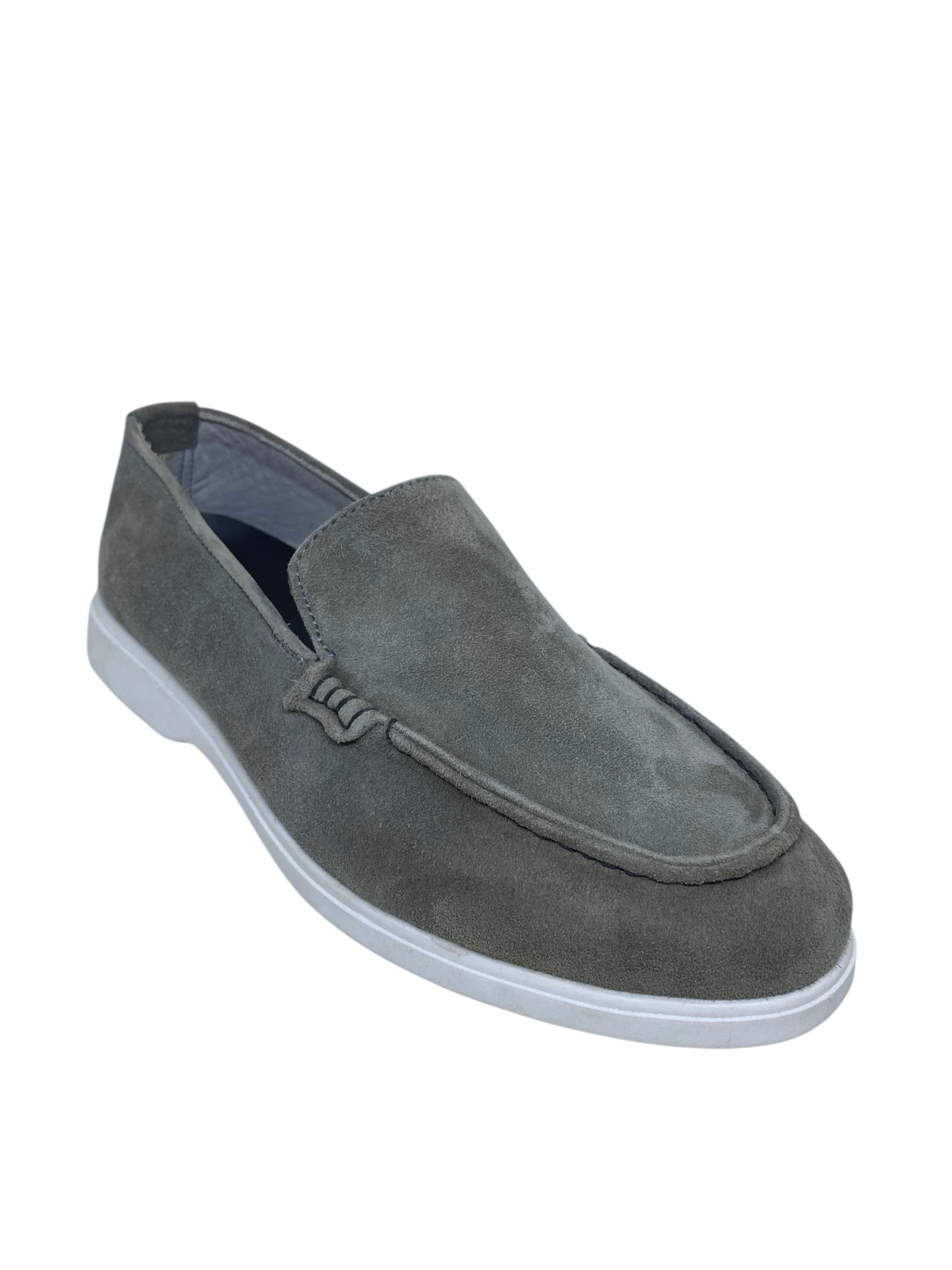 Muted Grey Calf Leather Suede Loafers