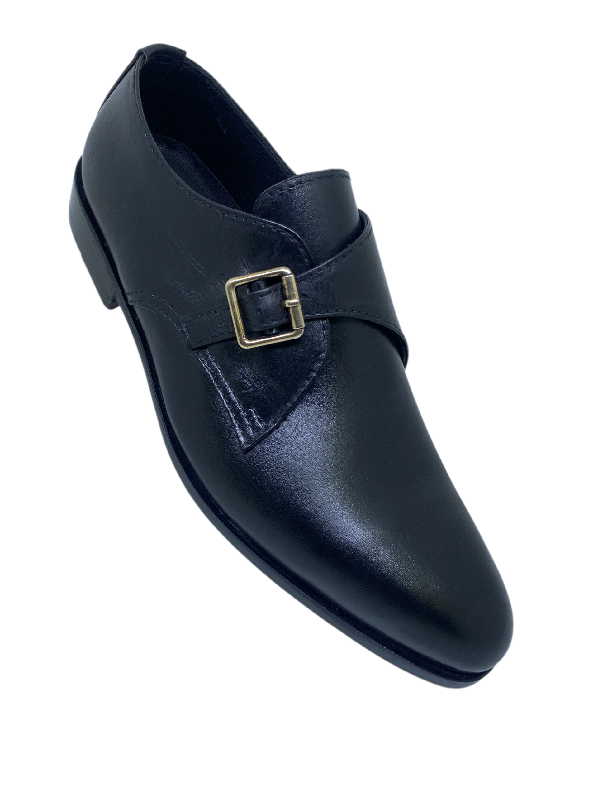 Classic Black Leather Single Monk Shoes
