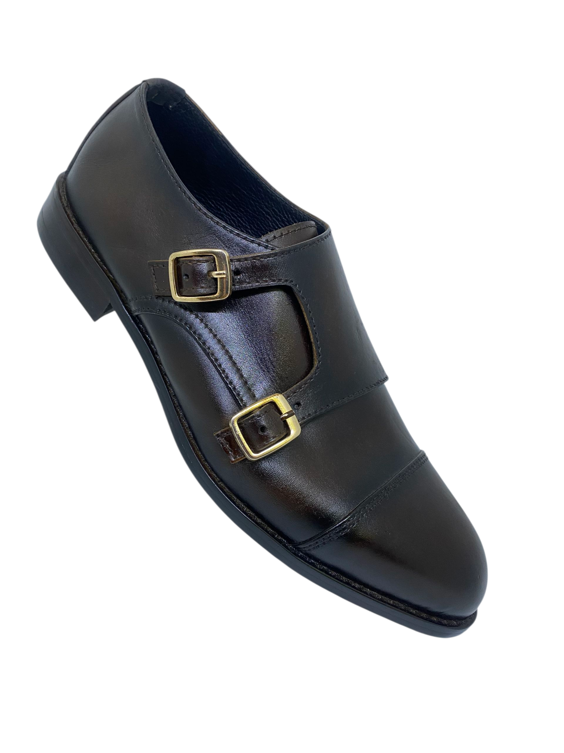 Dark Brown Leather Double Monk Strap Shoe
