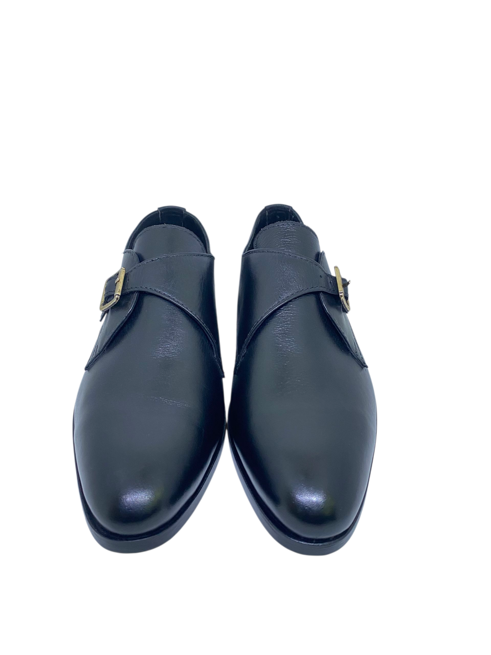 Classic Black Leather Single Monk Shoes