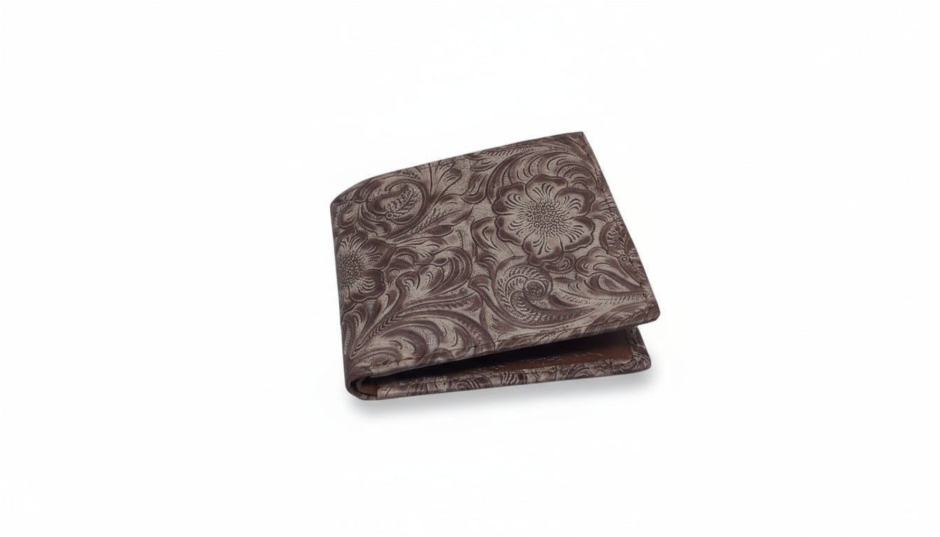 Floral embossed Leather bifold wallet