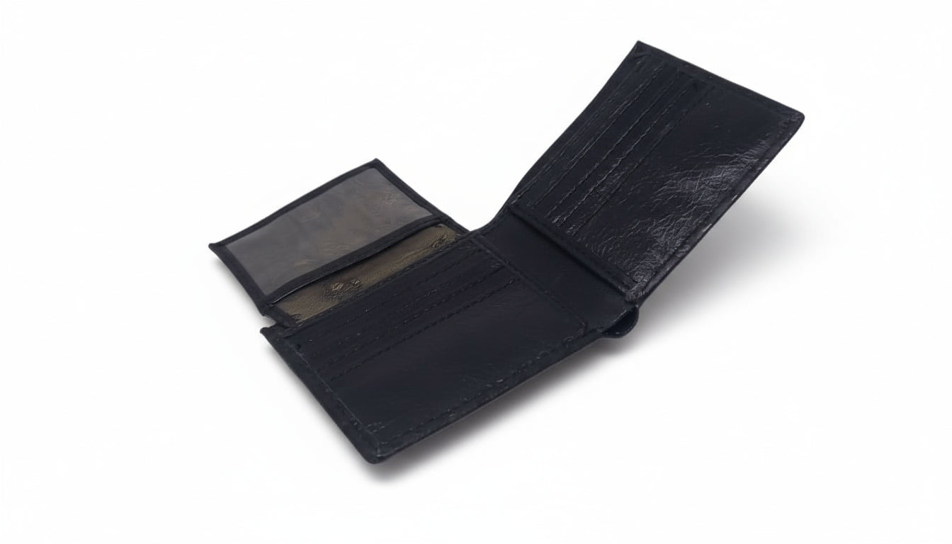 Black Embossed Leather bifold wallet