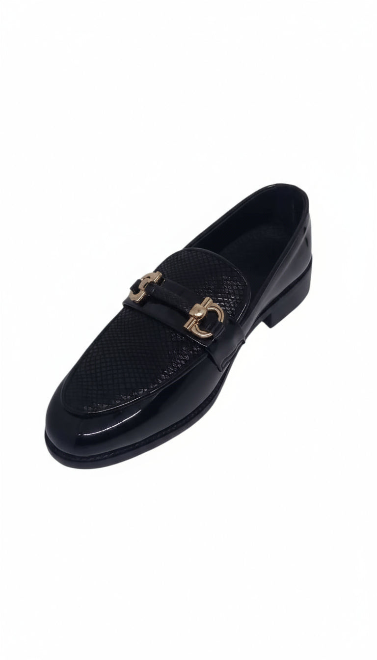 Black Patent Knitted Pattern Loafers