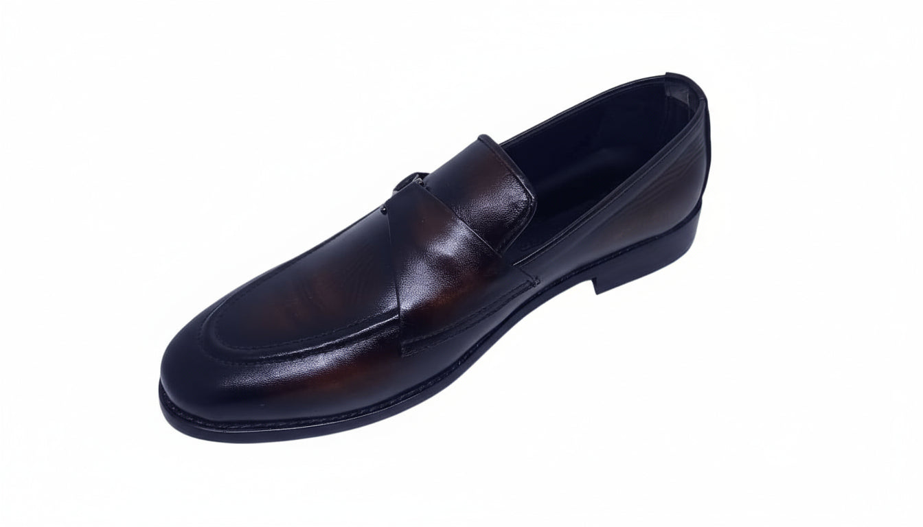 Brown Leather Horsebit Loafers.
