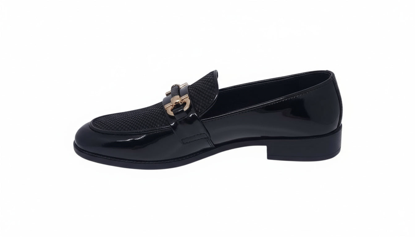 Black Patent Knitted Pattern Loafers