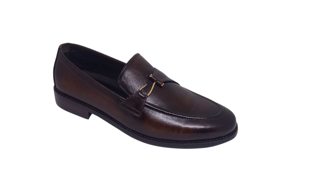 Brown Leather Horsebit Loafers.