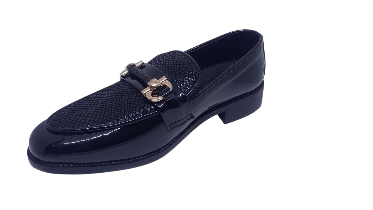 Black Patent Knitted Pattern Loafers