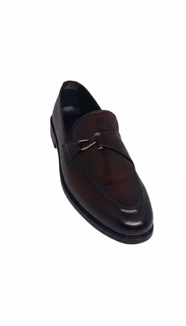 Brown Leather Horsebit Loafers.